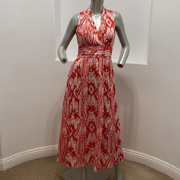 Ellen Tracy Sleeveless  Printed Maxi Dress Orange White Size 4 - Picture 7 of 13